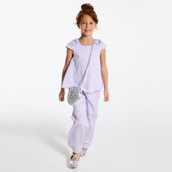 بلوزة موحدة مزينة بربطة، باللون الأرجواني للفتيات الصغيرة.